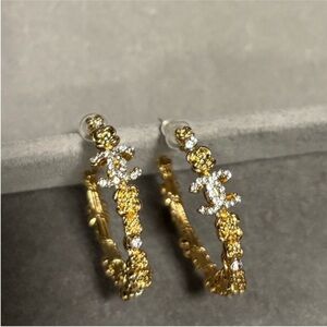 CHANEL Gold Crystal Hoop Earrings